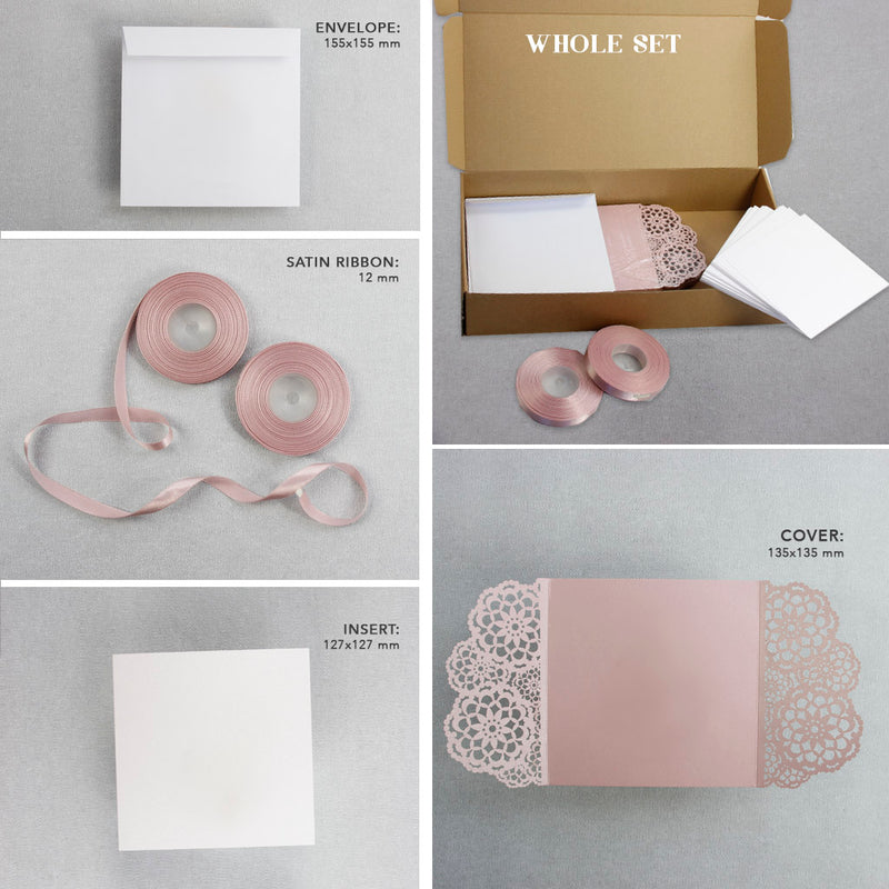 Elegant Metallic Pink Wedding Invitations - Laser cut Floral Invitation with Cream Insert