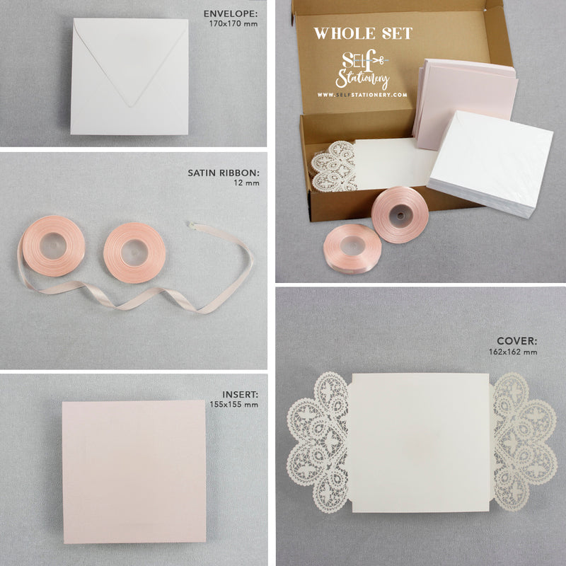 Square Gatefold White Lace Wedding Invitations with Rose Insert