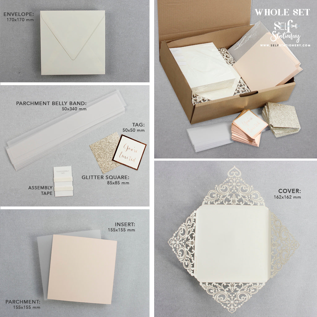 Square Invitations Lace Elegant Square Invitations with Gold Glitter – Self Stationery