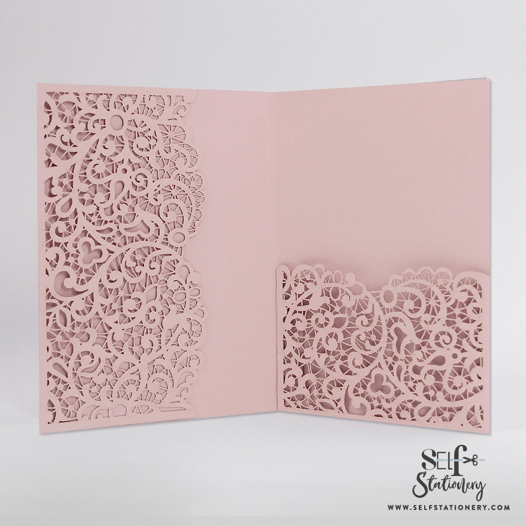 Dusty Pink Laser Cut Pocket Fold With Envelope
