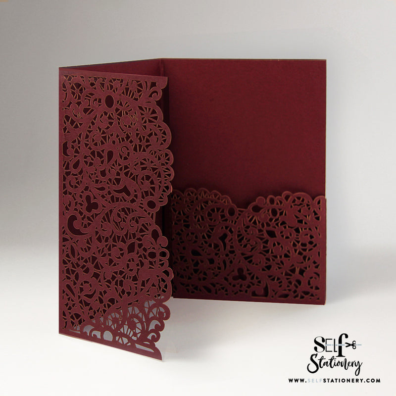 Burgundy Laser Cut Pocket Fold  With Envelope