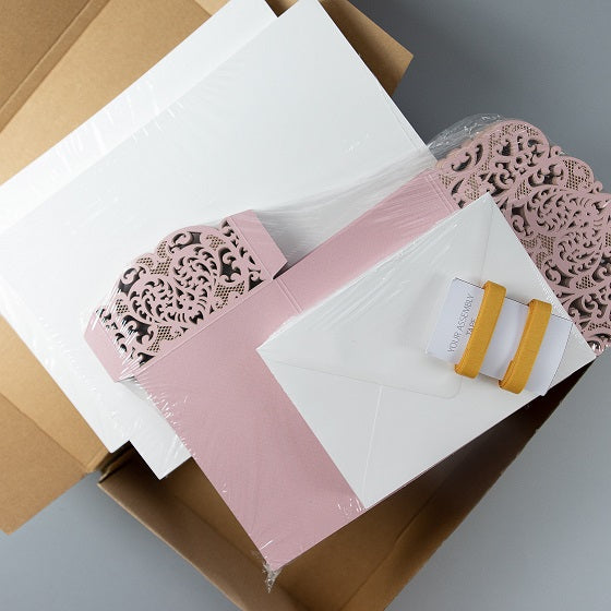 Beautiful Luxury Pink Laser Cut Wedding Invitations Folder - Wedding Invite - Classic 3 tier