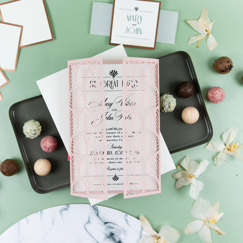 Modern Wedding Invitations DIY Cream Rose Laser Cut Invitation with Envelopes Custom Style