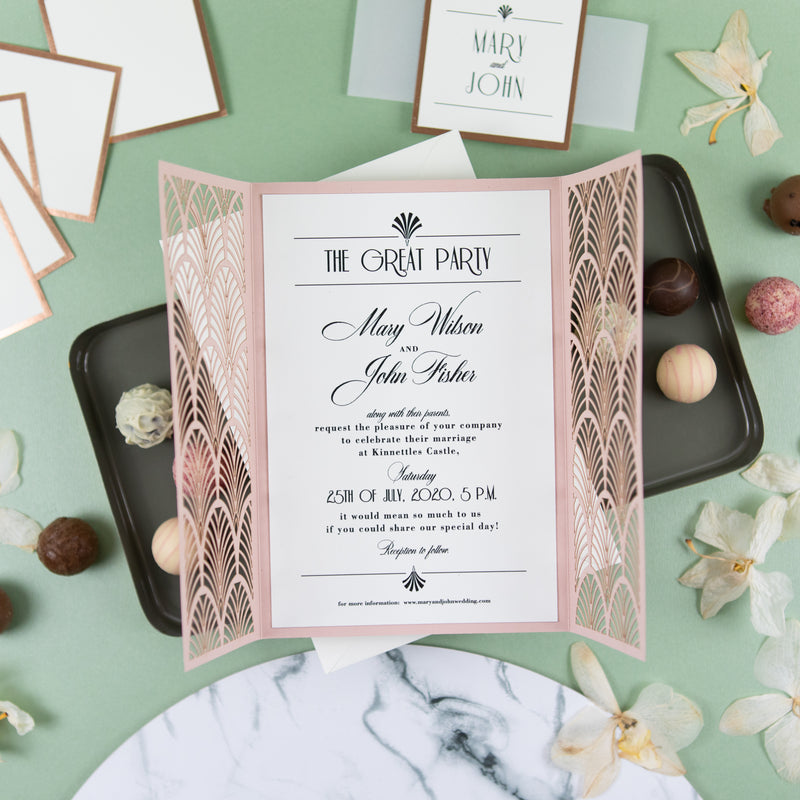 Modern Wedding Invitations DIY Cream Rose Laser Cut Invitation with Envelopes Custom Style