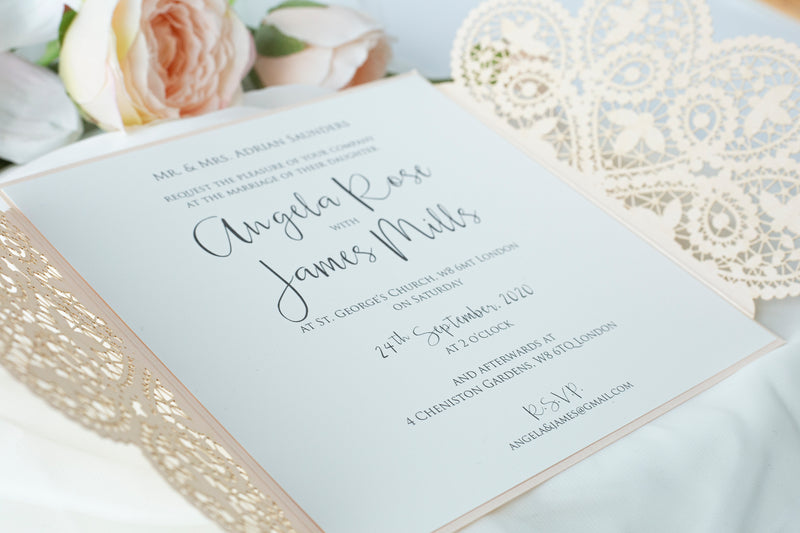 Elegant Peach Two Side Opening Wedding Invitations