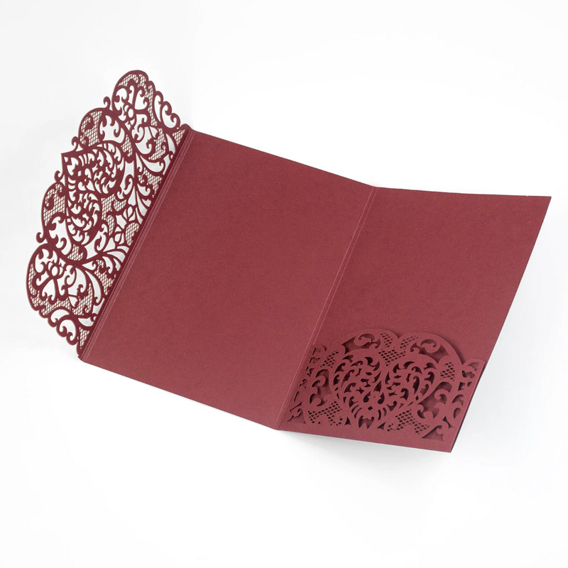 Burgundy Laser Cut Pocket Fold With Envelope