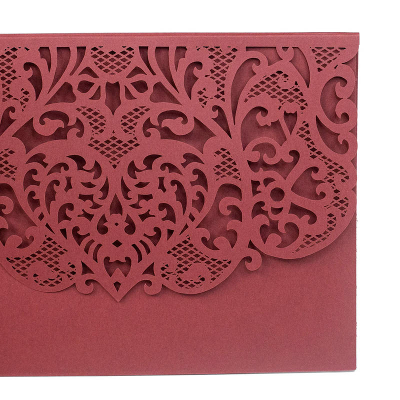 Burgundy Laser Cut Pocket Fold With Envelope