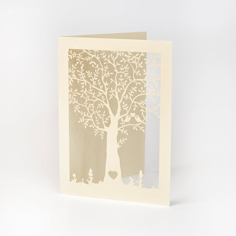 Cream Metallic Laser Cut Cover with Tree