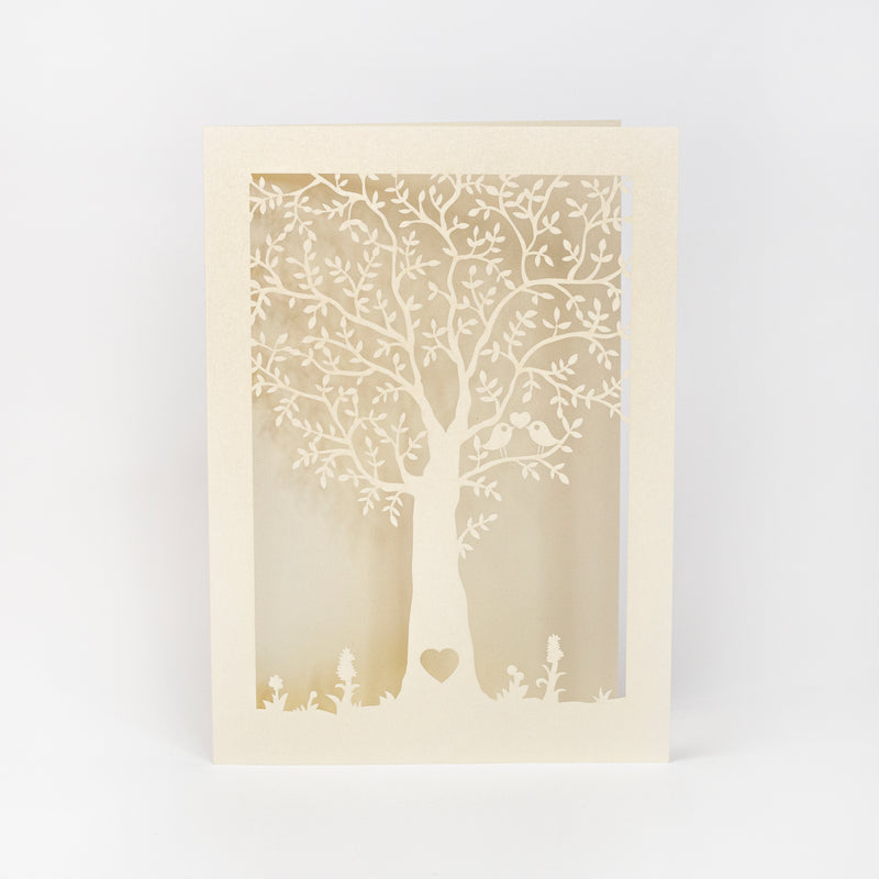 Cream Metallic Laser Cut Cover with Tree
