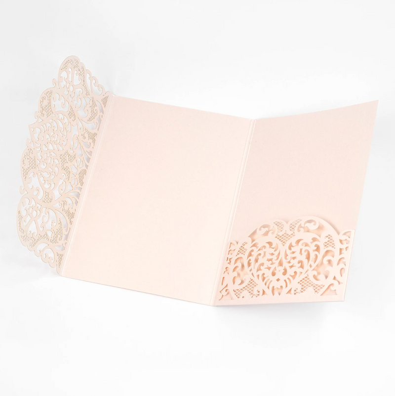 Peach Metallic Laser Cut Pocket Fold With Envelope