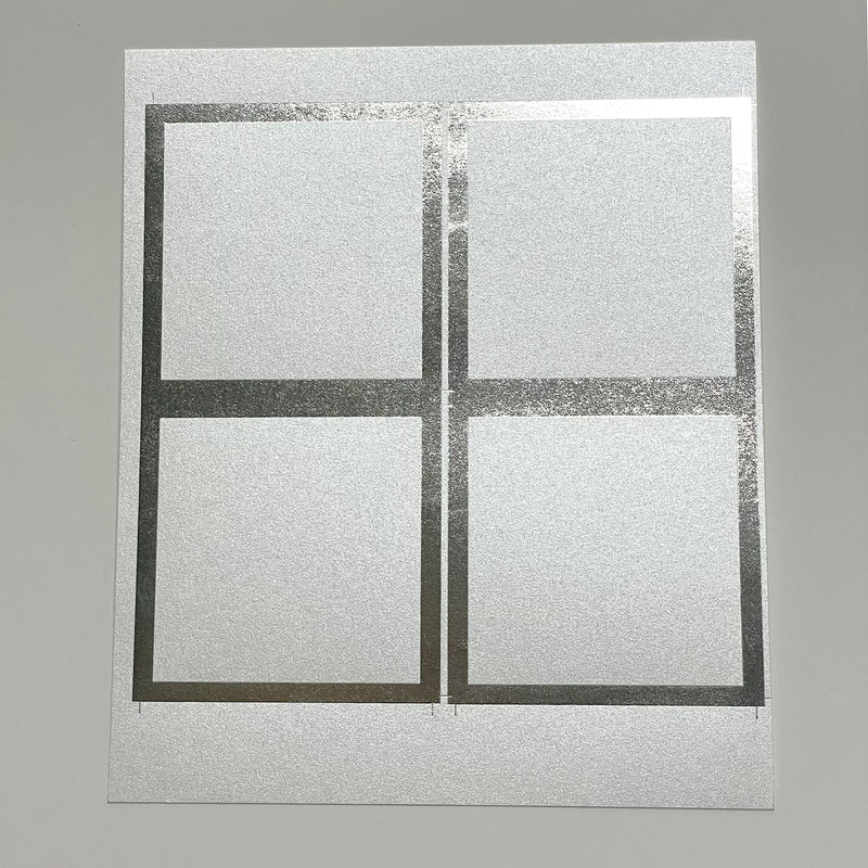 White metallic tag with a silver frame / 4 pcs.