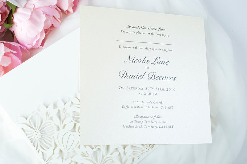 Floral Invitation Cards Square Lace Light Cream Wedding Invitations with Envelopes DIY Laser Cut Kit !