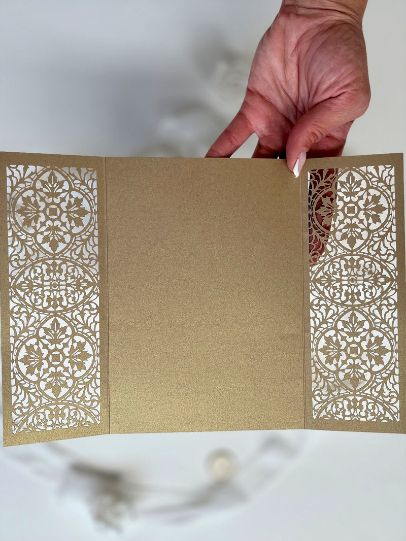 Arabic Gold Gatefold Wedding Laser Cut Covers - Wedding Invitation, Lasercut Gate, DIY Invitation, Handmade, India