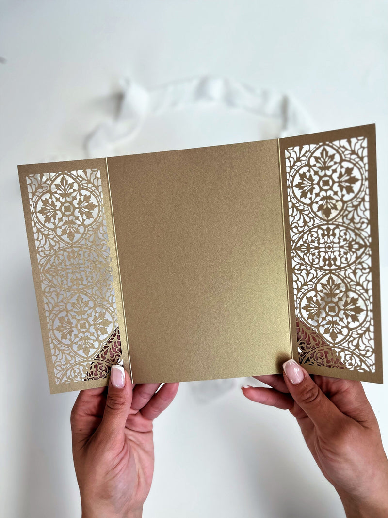 Arabic Gold Gatefold Wedding Laser Cut Covers - Wedding Invitation, Lasercut Gate, DIY Invitation, Handmade, India