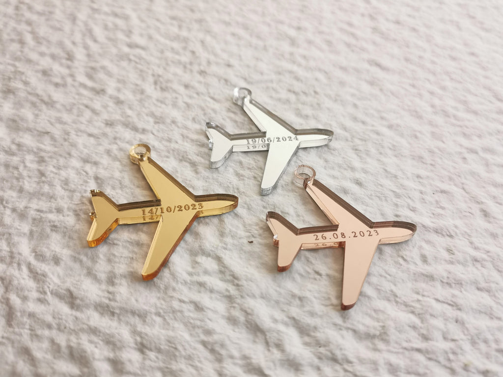 Airplane Charms for Destination Wedding Invitations, Personalized Airplane Tags
