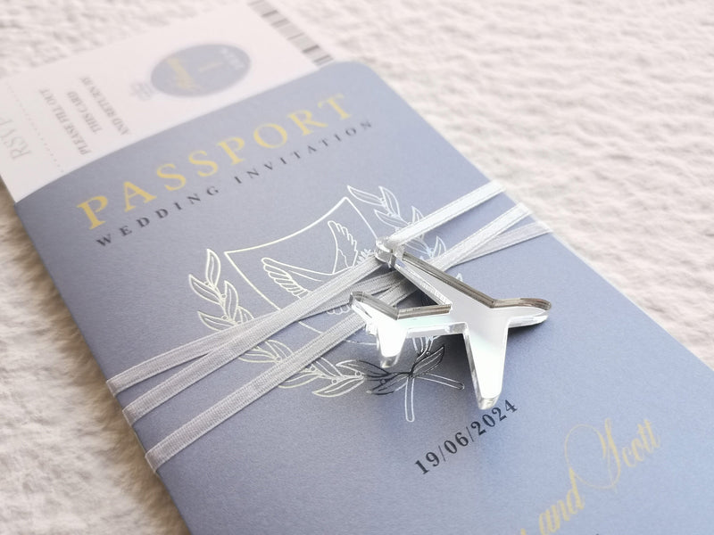 Airplane Charms for Destination Wedding Invitations, Personalized Airplane Tags