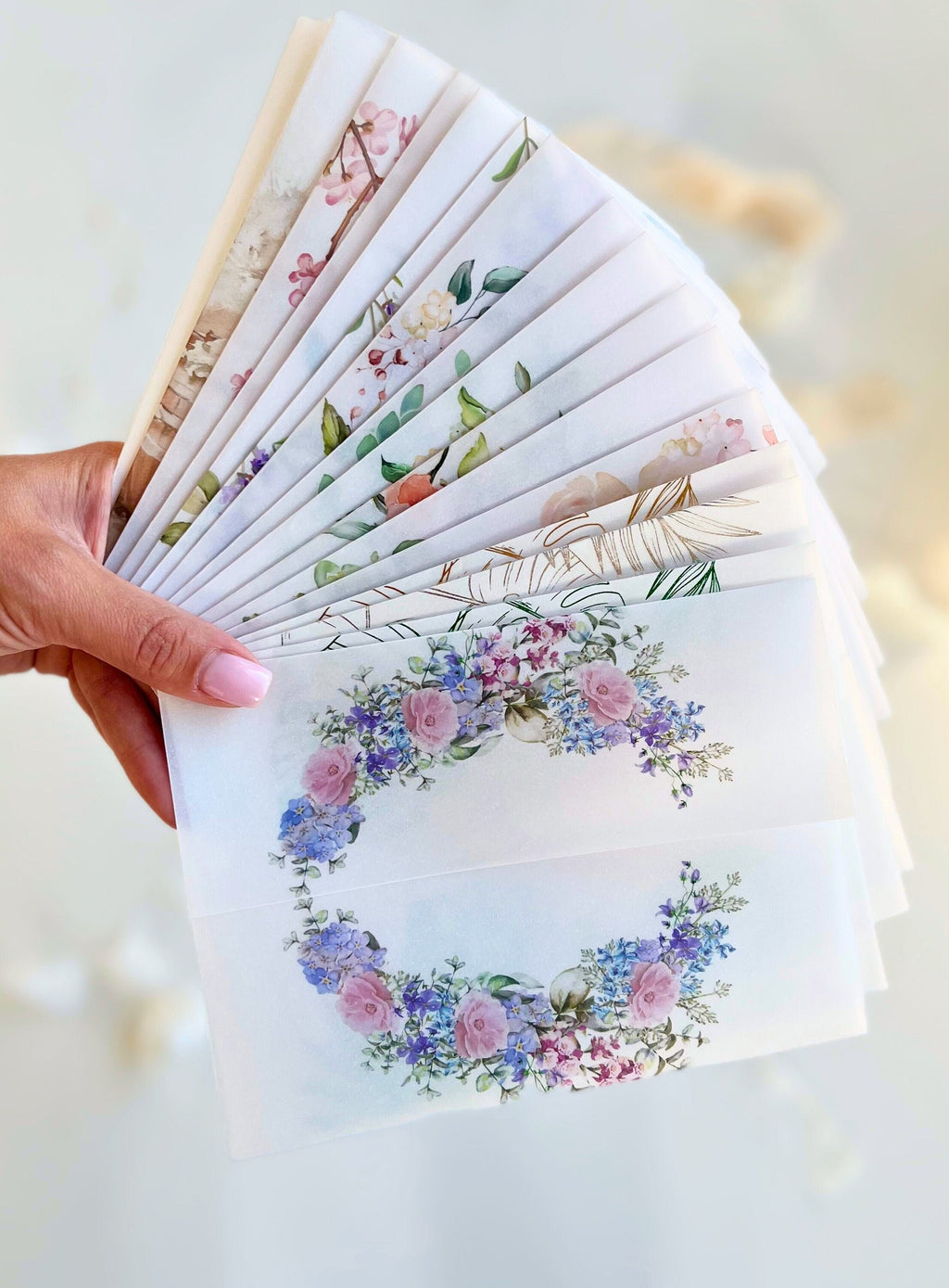 Sample Vellum Jackets with FREE delivery , Floral Vellum Wrap For 5 x 7 Invitations, DIY Wedding Invite Supplies