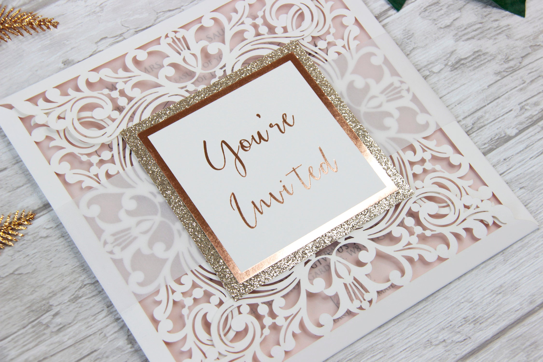 Square Invitations Lace Elegant Square Invitations with Gold Glitter – Self Stationery